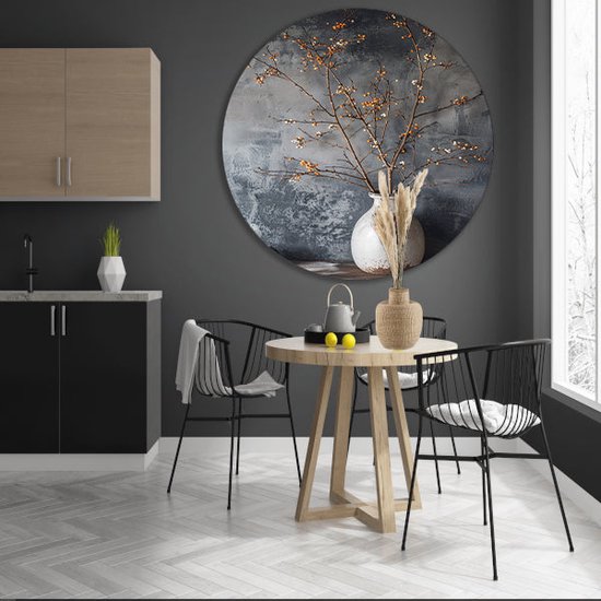 Vase cercle mural - Object tableau rond - Décoration murale murale Branches rondes - Tableau moderne - Cercles muraux - Décoration murale chambre cercle mural aluminium 40x40 cm