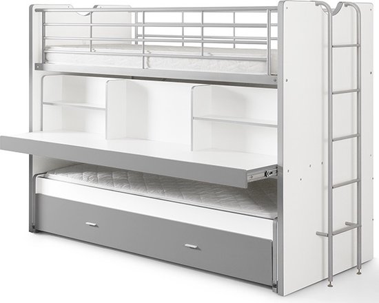 Lit mezzanine Bonny 80 avec bureau et tiroir de lit - gris - Vipack - Lits mezzanines avec bureau - Gris - Métal|Panneaux de particules - Lits mezzanines avec bureau