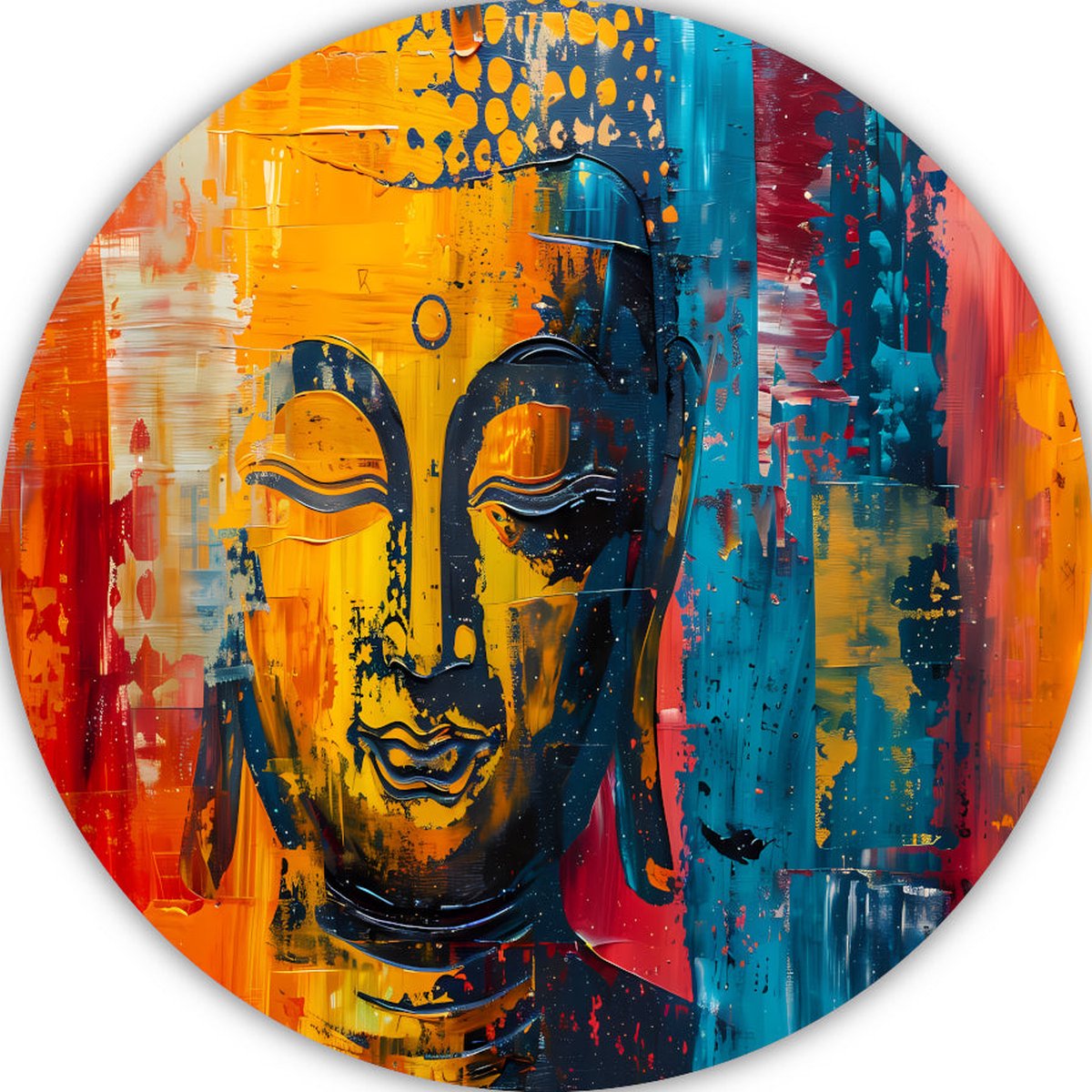 Boeddha wandcirkels - Figuur wandcirkels - Muurcirkel Verf - Schilderij vintage - Schilderij - Kunst aan de muur muurcirkel aluminium 70x70 cm