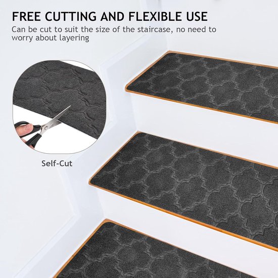 15 Pièces Tapis D'Escalier Moquette Auto-Adhésifs 76x20 Cm - Antidérapants Lavables Gris