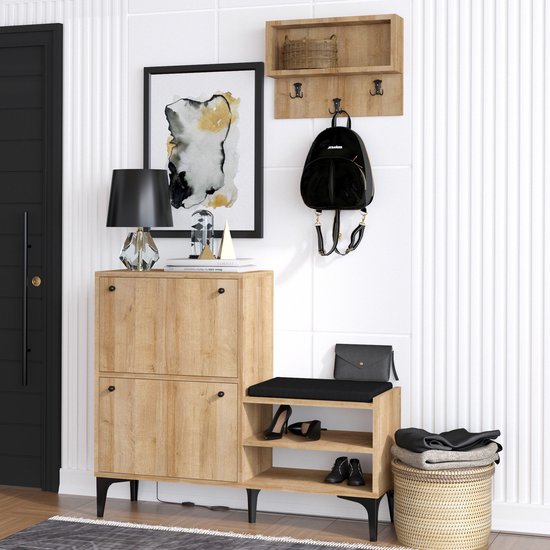 Bred Meuble à chaussures | 100 % MÉLAMINE | Chêne - Asir Group - Armoires de couloir - Brun - Mélamine - Armoires de couloir