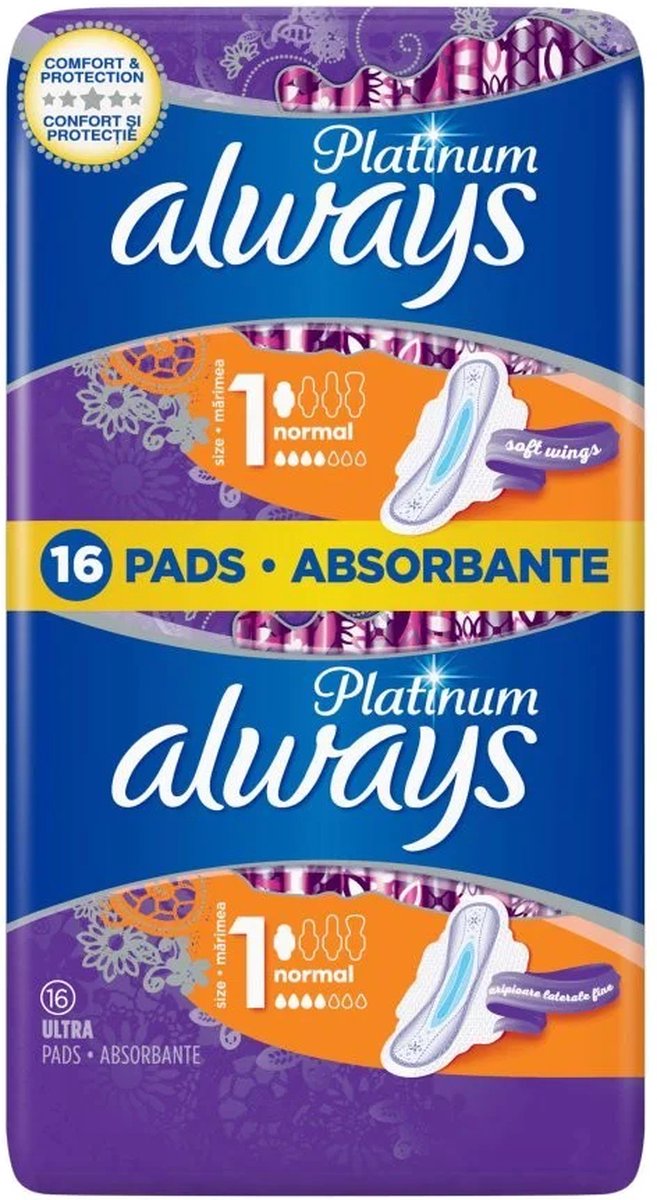 Always Platinum Normal Plus (Maat 1) met vleugels maandverband 16 stuks