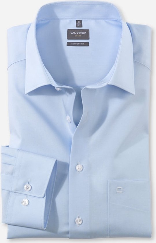 OLYMP Luxor comfort fit overhemd - popeline - blauw - Strijkvrij - Boordmaat: 40