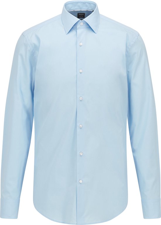 BOSS Hank slim fit overhemd - popeline - blauw - Strijkvriendelijk - Boordmaat: 40