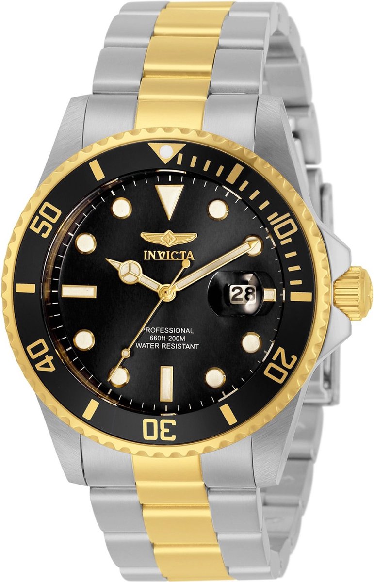 Invicta Pro Diver 33269 Heren Horloge - Waterdicht - Analoog - Quartz Uurwerk - Roestvrij Staal met zwarte Wijzerplaat - 42mm