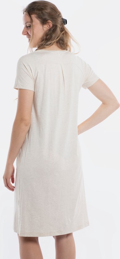 Knit Factory Lily Dress - Robe pour femme à col rond - Robe droite - Manches courtes - Robe pour le printemps et l'été - Beige - M