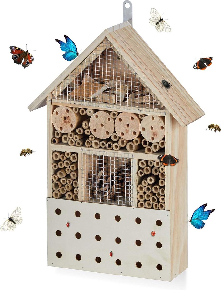 Insectenhotel XL Nestkast voor bijen & kevers Hangend bijenhotel voor tuin en balkon Natuurlijk design 40 x 28 x 9 cm insect hotel