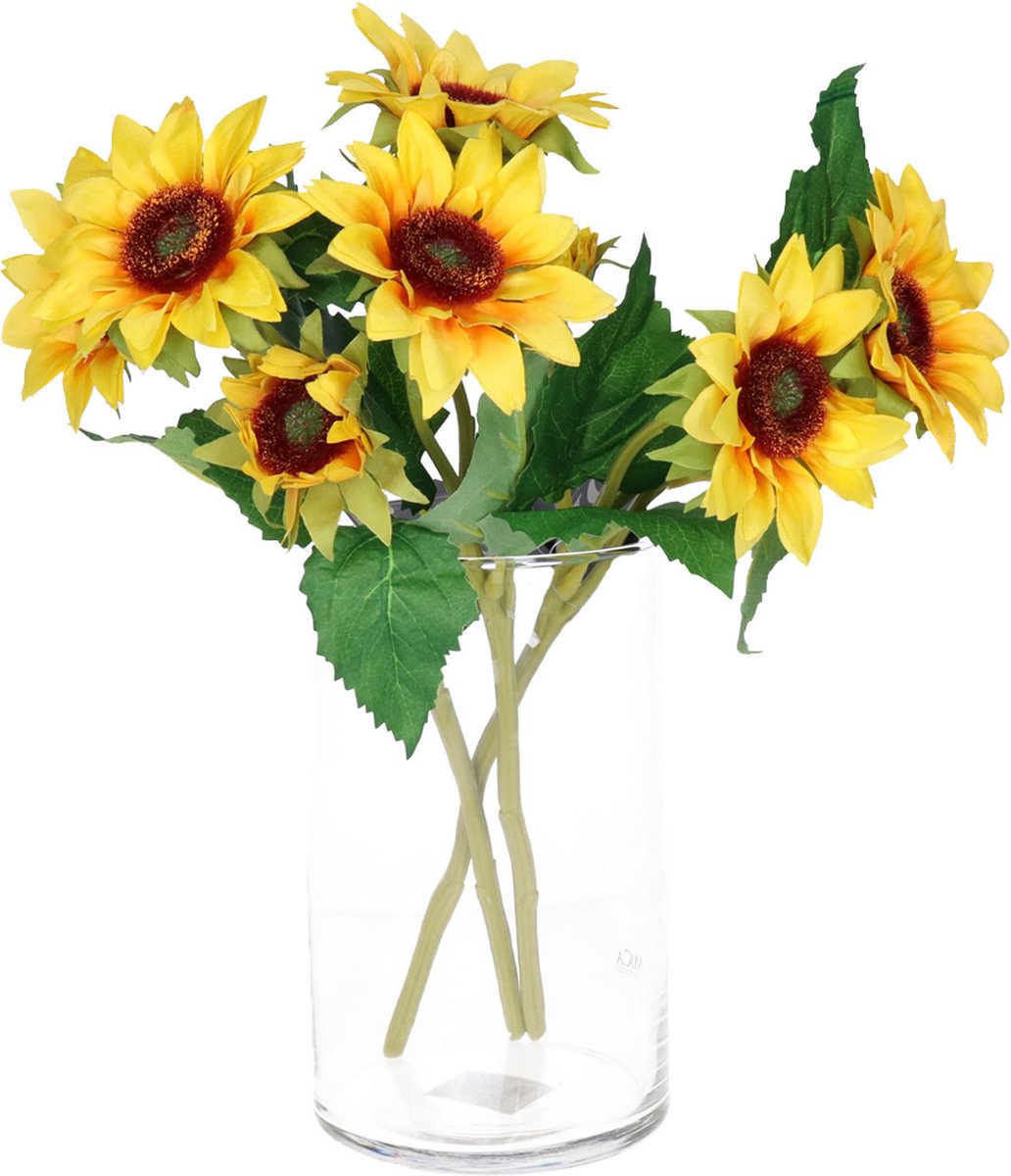 Bellatio Design Kunstbloem Zonnebloem Helianthus - 3x - 37 cm - losse steel - kunst zijdebloem Geel