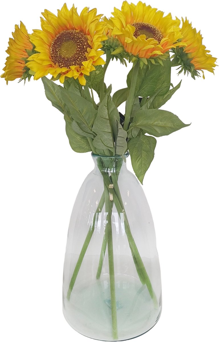 Bellatio Design Kunstbloem Zonnebloem Helianthus - 5x - 77 cm - losse steel - kunst zijdebloem Geel