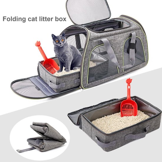 Opvouwbare kattentoilet, draagbare kattenbak voor reizen, waterdicht, schoon en zacht, outdoor kattenbak voor kamperen, thuisgebruik buiten, reizen, zwart, L, 45 x 35 cm