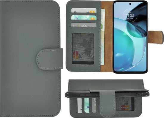 Convient pour Motorola Moto G34 Case - Bookcase - Moto G34 Case Book Case Wallet Grijs Cuir