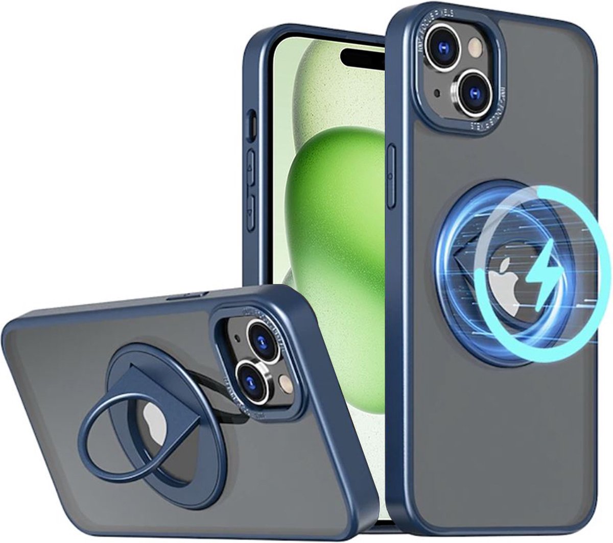 Techsuit Ghost Holder Back Cover hoesje met MagSafe voor Apple iPhone 15 Plus - Blauw