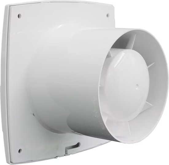 Axiale inbouwventilator Ø150mm met timer, vochtsensor, muggennet, geruisarm, 294m³/h luchtverplaatsing