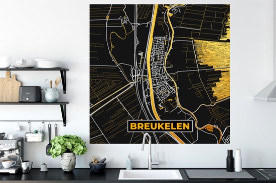 Stickers muraux - Plan de la ville - Carte - Breukelen - Noir et or - Carte - 120x120 cm - Feuille adhésive XXL