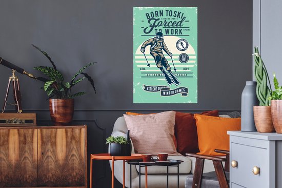 Stickers muraux - Ski - Combinaison de ski - Sports d'hiver - Vintage - 60x90 cm - Film adhésif