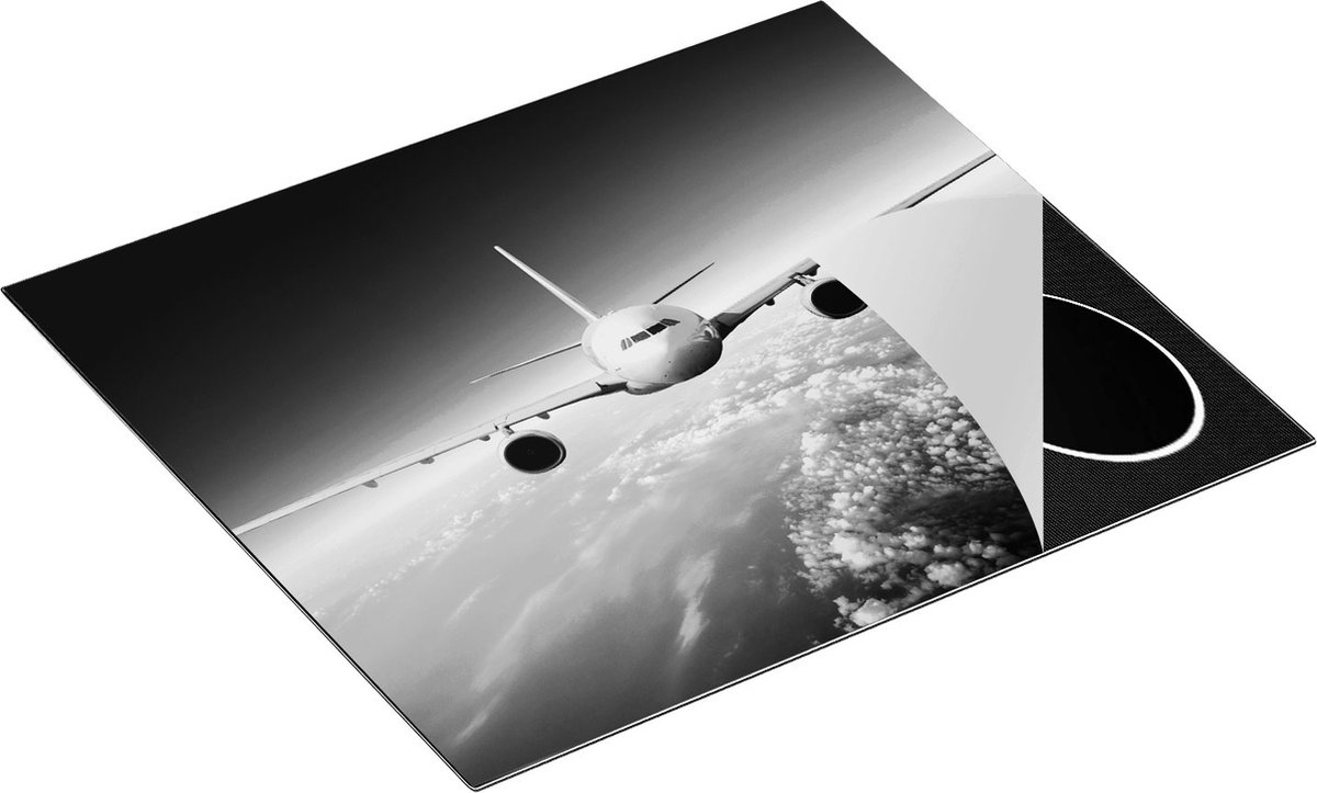 Chefcare Inductie Beschermer Vliegtuig in de Wolken - Zwart Wit - 58,3x51,3 cm - Afdekplaat Inductie - Kookplaat Beschermer - Inductie Mat
