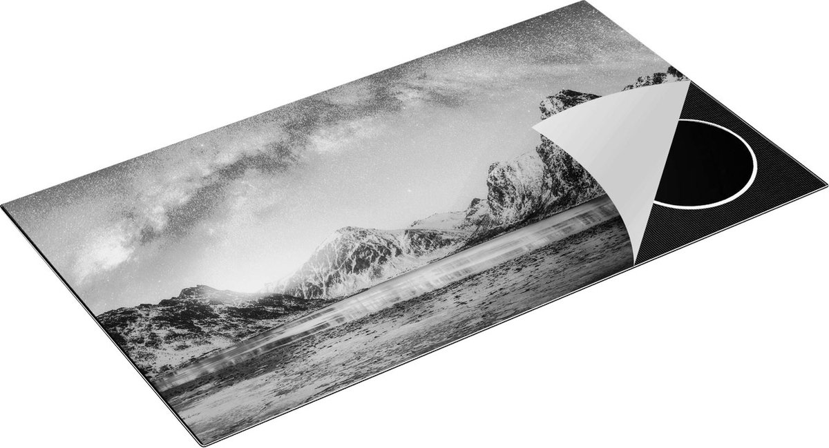 Chefcare Inductie Beschermer Melkweg bij de Besneeuwde bergen - Zwart Wit - 95x55 cm - Afdekplaat Inductie - Kookplaat Beschermer - Inductie Mat