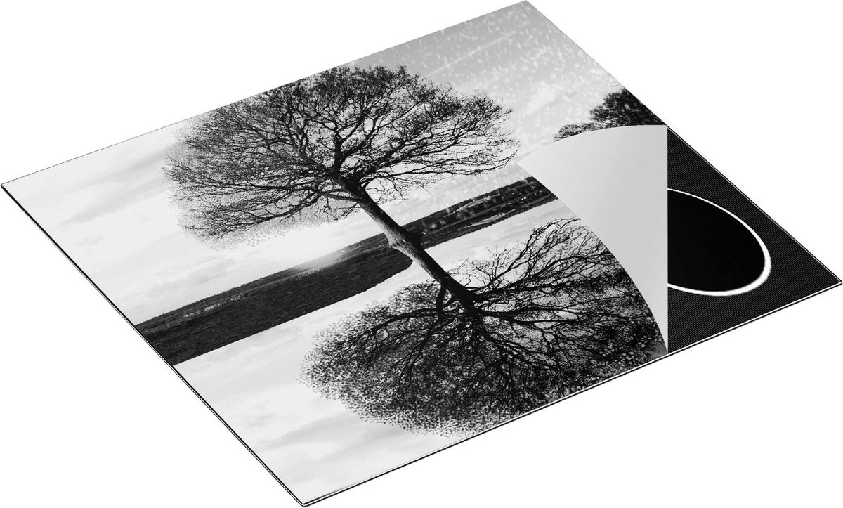 Chefcare Inductie Beschermer Vier Seizoenen Boom - Zwart Wit - 60x55 cm - Afdekplaat Inductie - Kookplaat Beschermer - Inductie Mat