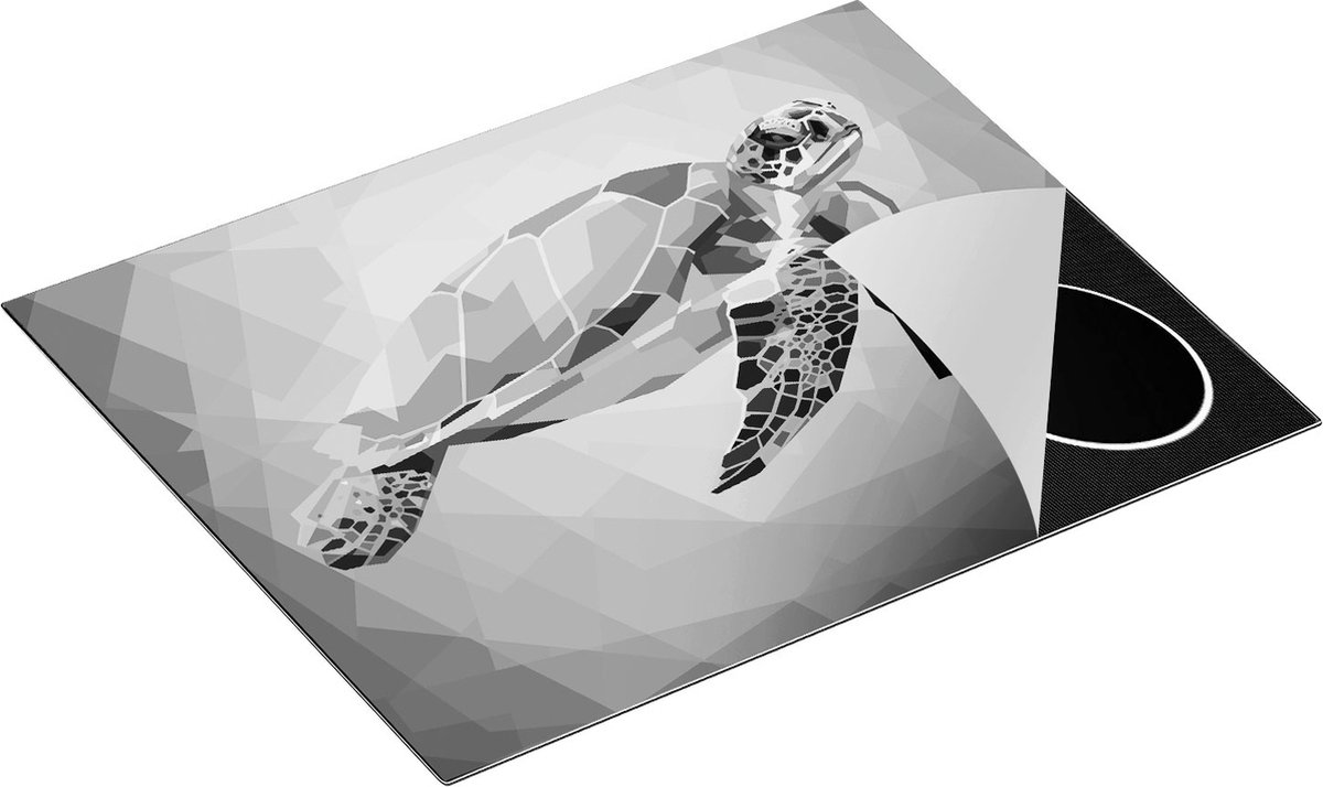 Chefcare Inductie Beschermer Schildpad in het Water - Zwart Wit - 65x50 cm - Afdekplaat Inductie - Kookplaat Beschermer - Inductie Mat