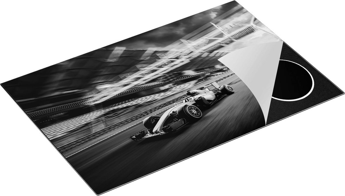 Chefcare Inductie Beschermer Formule 1 Auto bij de Finish in het Rood - Zwart Wit - 80,2x52,2 cm - Afdekplaat Inductie - Kookplaat Beschermer - Inductie Mat