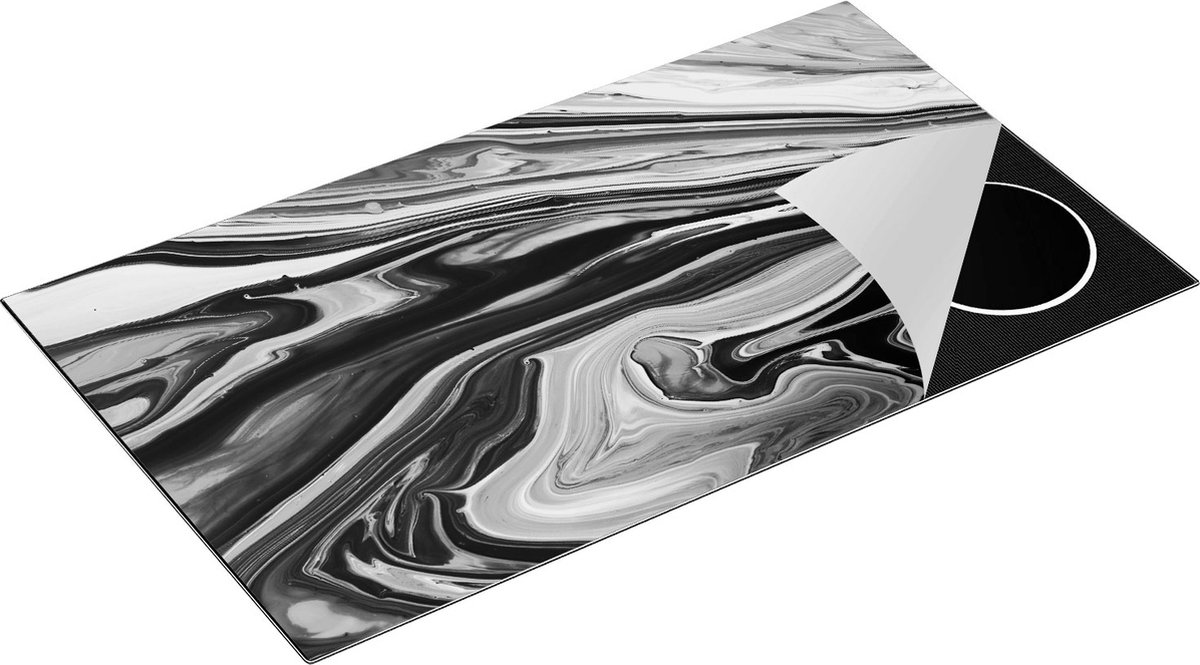 Chefcare Inductie Beschermer Abstracte Kunst - Zwart Wit - 91,2x52 cm - Afdekplaat Inductie - Kookplaat Beschermer - Inductie Mat