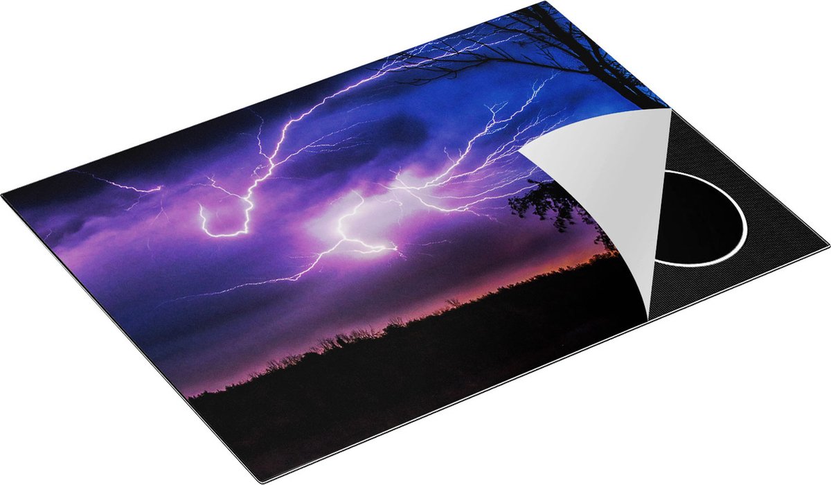 Chefcare Inductie Beschermer Blikseminslagen in een Paarse Hemel - Onweer - 70x55 cm - Afdekplaat Inductie - Kookplaat Beschermer - Inductie Mat