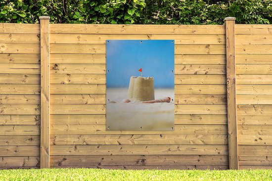 Affiche de jardin - Plage - Zandkasteel - Coquillages - Drapeau - Été - 90x120 cm - Décoration murale extérieur - Toile jardin - Décoration de jardin - Jardin