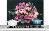 Spatscherm keuken 100x65 cm - Kookplaat achterwand Bloemen - Pastel - Roze - Muurbeschermer - Spatwand fornuis - Hoogwaardig aluminium