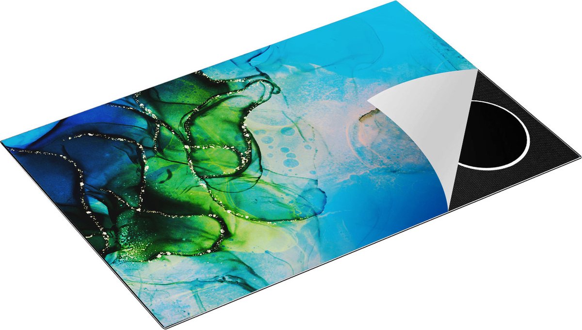 Chefcare Inductie Beschermer Abstracte Kunst - Blauw Groen Marmer - 80x50 cm - Afdekplaat Inductie - Kookplaat Beschermer - Inductie Mat
