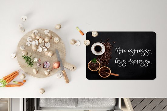 Set de table - Napperons en plastique - Café - Plus d'espresso Moins depresso - Citations - Énonciations - 45x30 cm - 6 pièces - Résistant à la chaleur - Antidérapant - Pad - Amovible