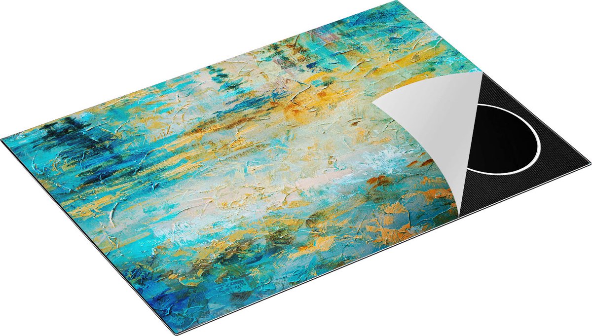 Chefcare Inductie Beschermer Abstracte Kunst - Blauw Goud Acryl - 76x51,5 cm - Afdekplaat Inductie - Kookplaat Beschermer - Inductie Mat