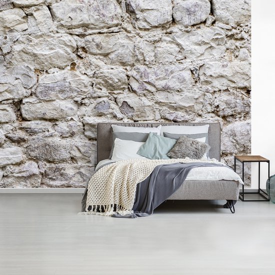 Papier peint Papier peint photo en vinyle - Mur de pierres anciennes en blanc largeur 295 cm x hauteur 220 cm - Tirage photo sur papier peint (disponible en 7 tailles)
