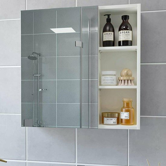 eSituro Badkamer Opbergkast Enkele Spiegeldeur Wandmontage Kast Moderne Stijl Met Opbergplanken Wit