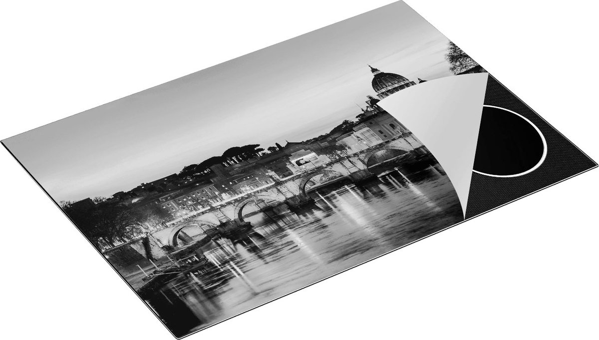 Chefcare Inductie Beschermer Engelenbrug in Rome bij Zonsondergang - Zwart Wit - 75x55 cm - Afdekplaat Inductie - Kookplaat Beschermer - Inductie Mat