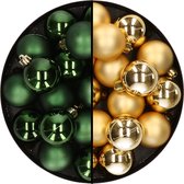 32x stuks kunststof kerstballen mix van donkergroen en goud 4 cm - Kerstversiering