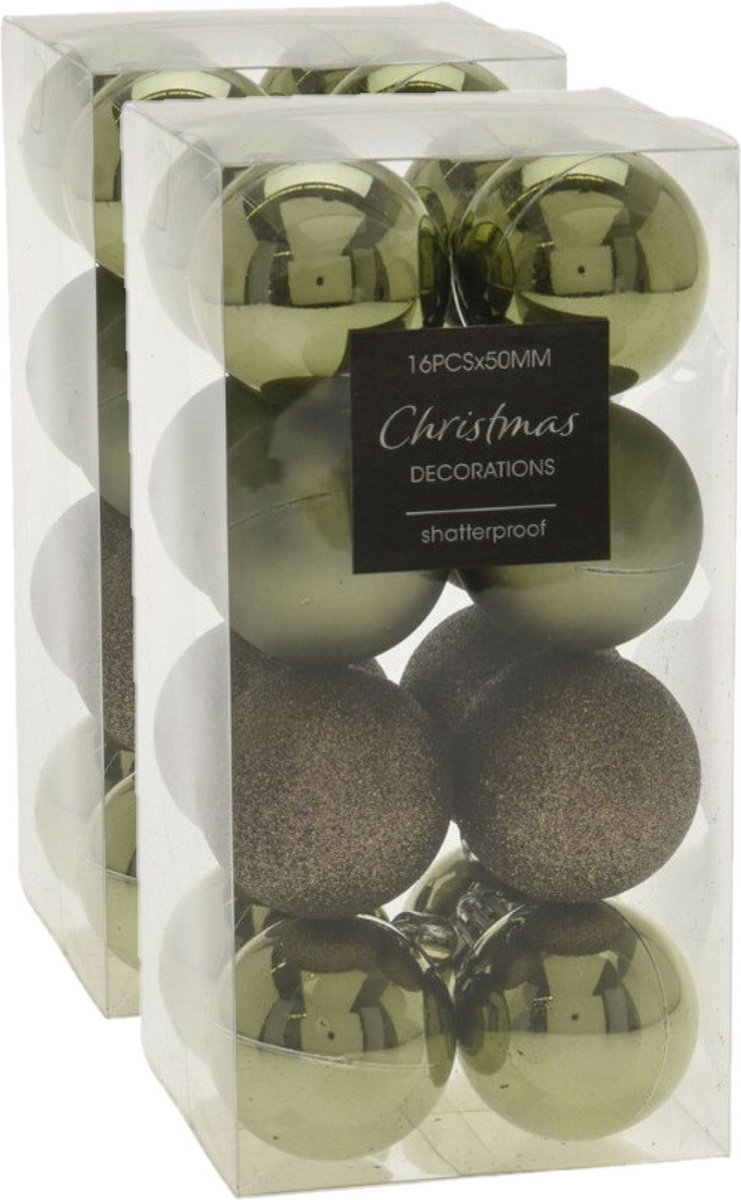 32x stuks kerstballen mix groen tinten glans/mat/glitter kunststof diameter 5 cm - Kerstboom versiering