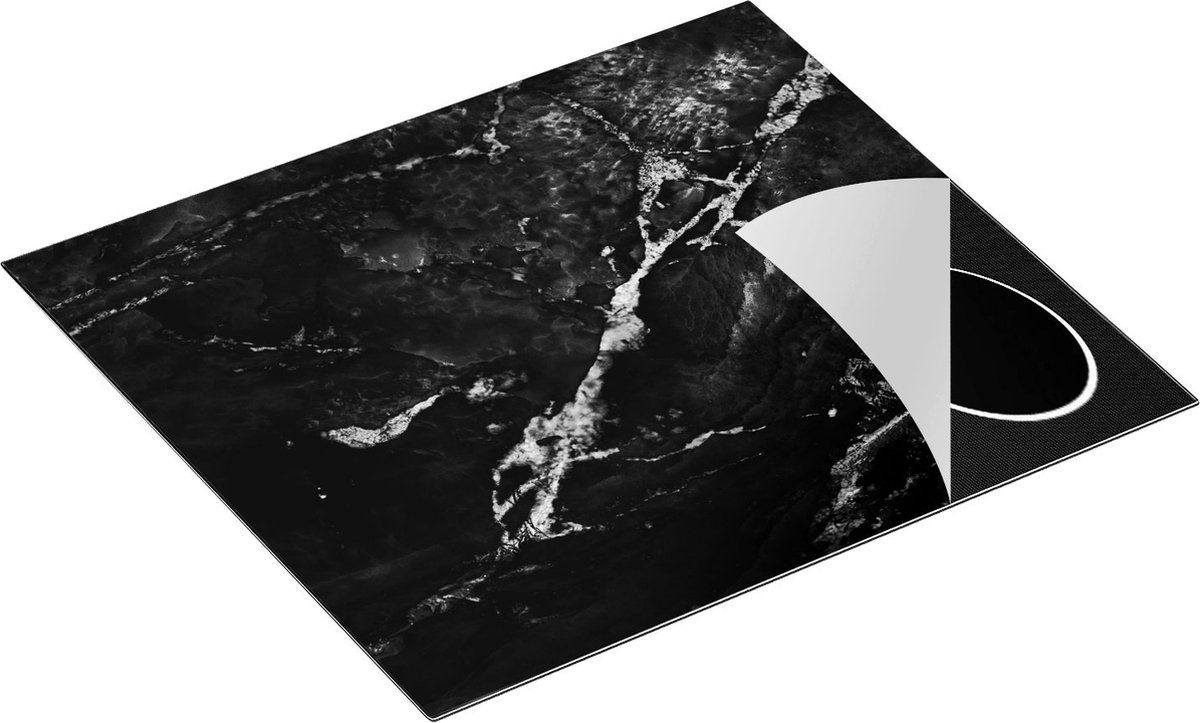 Chefcare Inductie Beschermer Abstracte Kunst - Natuurlijke Marmer met Gouden Tinten - Zwart Wit - 60x50 cm - Afdekplaat Inductie - Kookplaat Beschermer - Inductie Mat