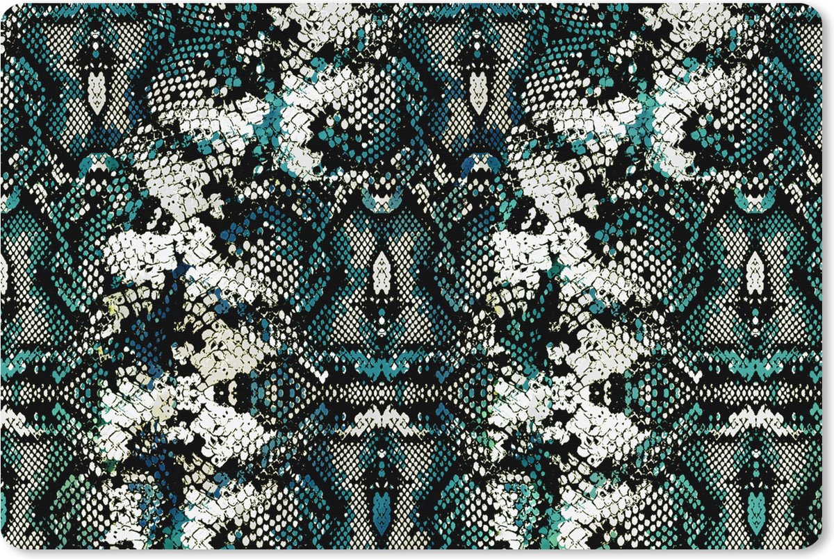 Muismat XXL 120x80 cm - Bureau onderlegger - Bureau mat Dierenprint - Wit - Turquoise - Schubben - Bureaumat - Gaming mousepad xl - Bureaulegger groot - Computer deskmat