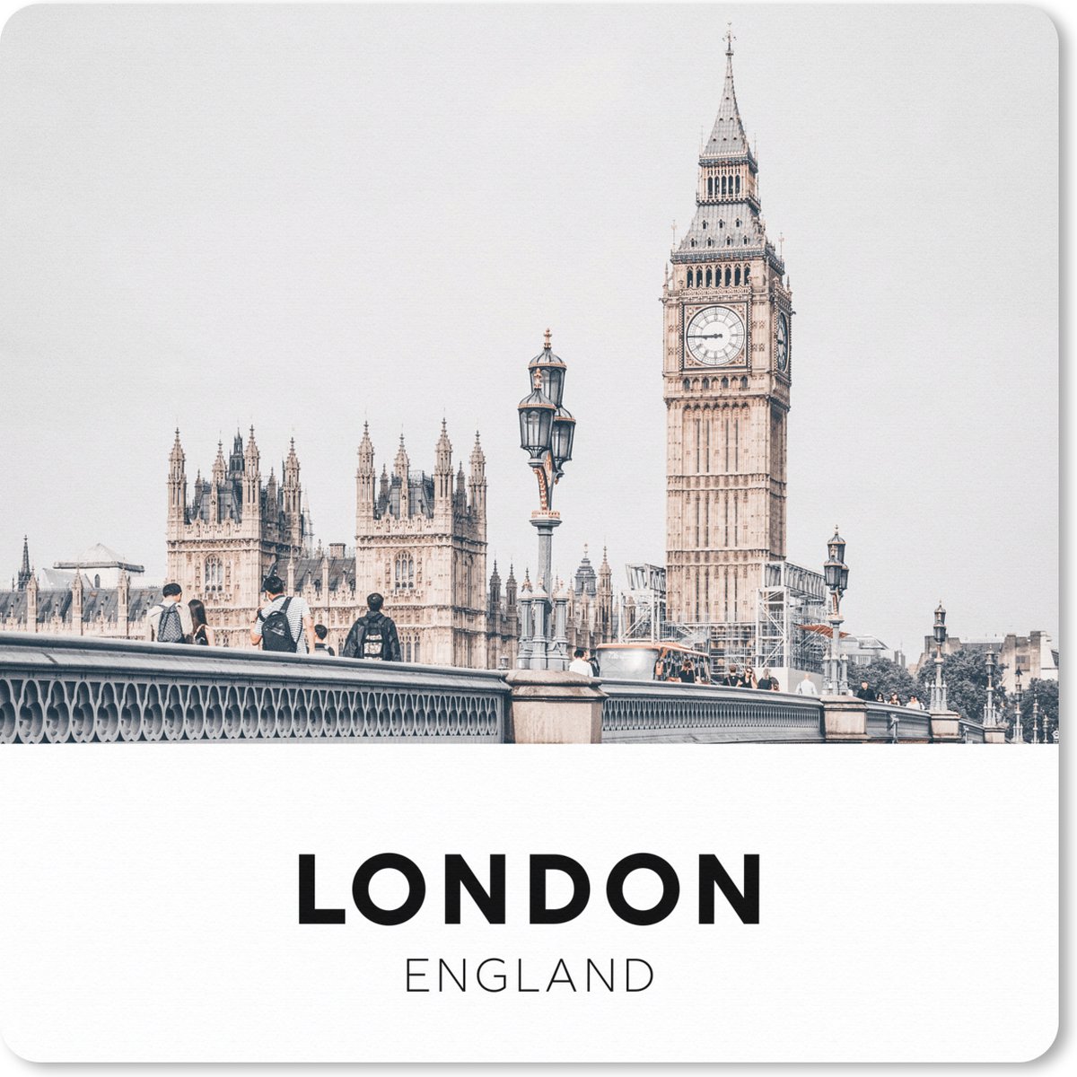Muismat XXL 40x40 cm - Bureau onderlegger - Bureau mat Londen - Engeland - Big Ben - Bureaumat - Gaming mousepad xl - Bureaulegger groot - Computer deskmat