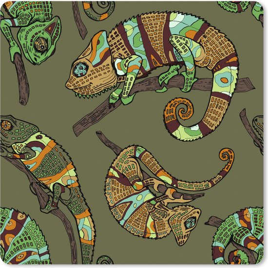 Muismat XXL - Bureau onderlegger - Bureau mat - Patroon - Jungle - Kameleons - 40x40 cm - XXL muismat