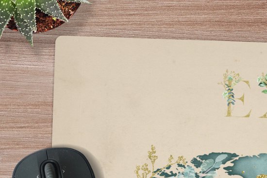 Tapis de souris XXL - Sous-main - Tapis de bureau - Carte du Wereldkaart - Explorer - Or - 120x80 cm - Tapis de souris XXL