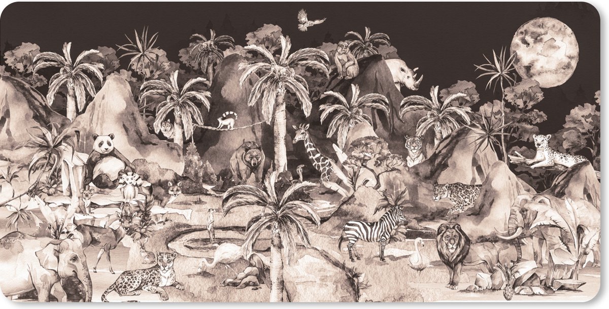 Muismat XXL 80x40 cm - Bureau onderlegger - Bureau mat Jungle - Dieren - Kinderen - Bomen - Planten - Bureaumat - Gaming mousepad xl - Bureaulegger groot - Computer deskmat