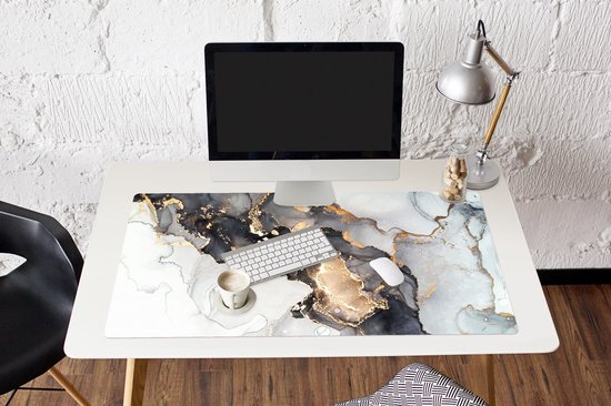 Tapis de souris XXL - Sous-main - Tapis de bureau - Marbre - Zwart - Wit - Or - Luxe - Abstrait - 120x60 cm - Tapis de souris XXL