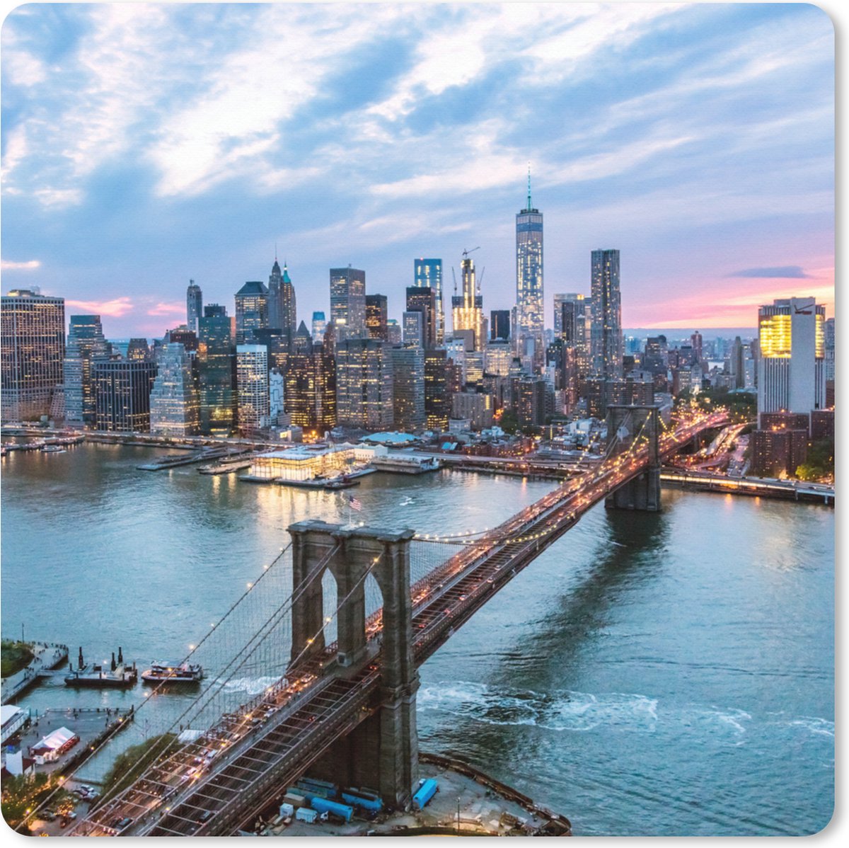 Muismat XXL 40x40 cm - Bureau onderlegger - Bureau mat Kleurrijke luchtfoto van de Hudson in New York - Bureaumat - Gaming mousepad xl - Bureaulegger groot - Computer deskmat