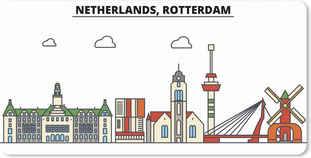 Muismat XXL 120x60 cm - Bureau onderlegger - Bureau mat Rotterdam - Skyline - Urban - Bureaumat - Gaming mousepad xl - Bureaulegger groot - Computer deskmat
