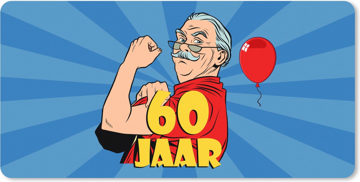 Muismat XXL 100x50 cm - Bureau onderlegger - Bureau mat Man - Jubileum cadeau - 60 Jaar - Bureaumat - Gaming mousepad xl - Bureaulegger groot - Computer deskmat