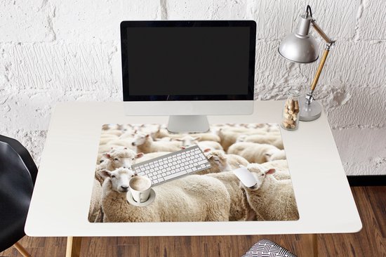 Muismat XXL 90x60 cm - Bureau onderlegger - Bureau mat Schapen - Wol - Wit - Bureaumat - Gaming mousepad xl - Bureaulegger groot - Computer deskmat