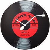 NeXtime Vinyl LP - Klok - Mouvement silencieux - Rond - Glas - Ø43 cm - Zwart/ Rouge