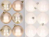 12x stuks kunststof kerstballen mix van champagne en winter wit 8 cm - Kerstversiering
