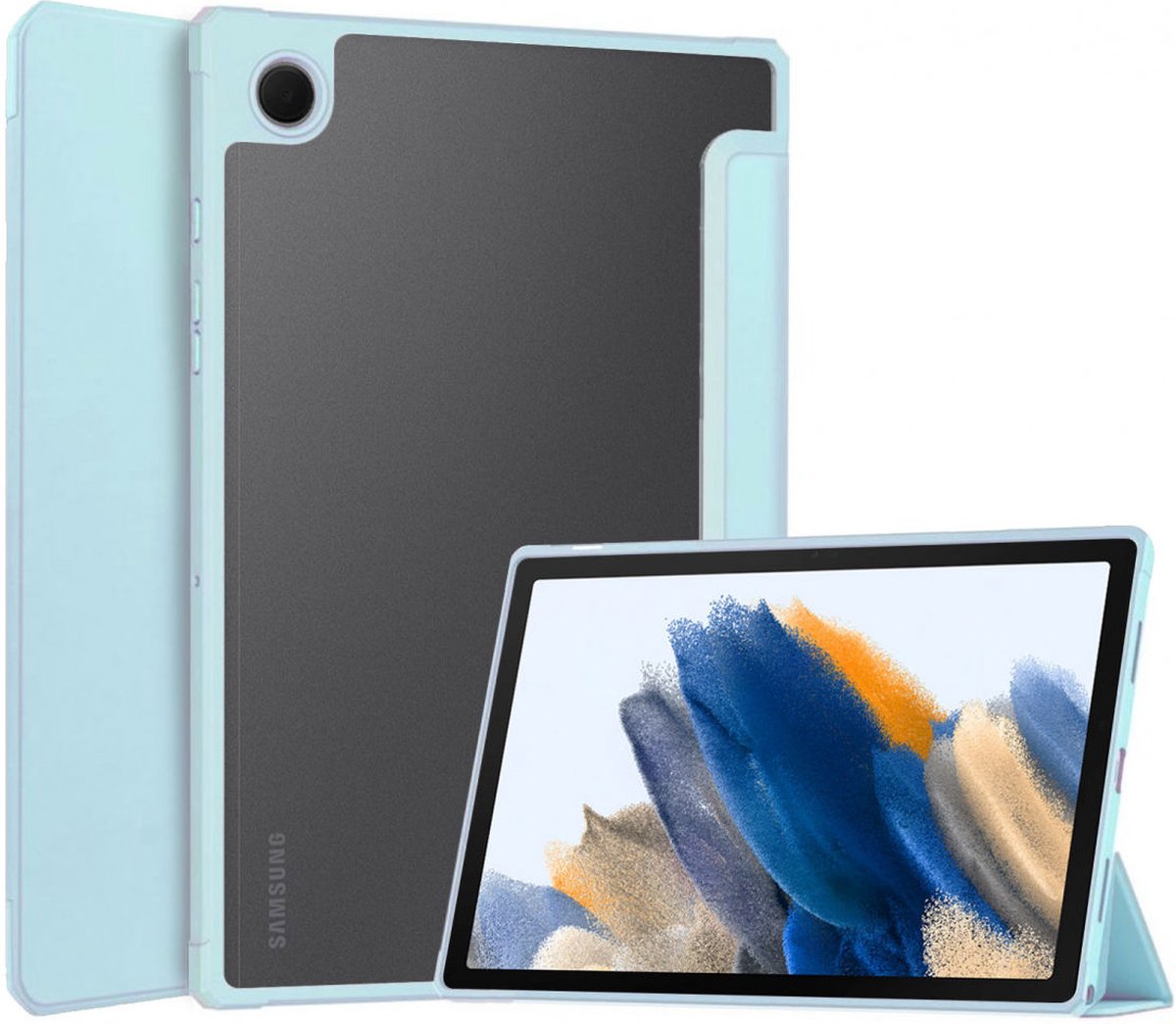 KunstlederenTri-Fold Book Case Hoes Geschikt voor Samsung Galaxy Tab A8 Blauw